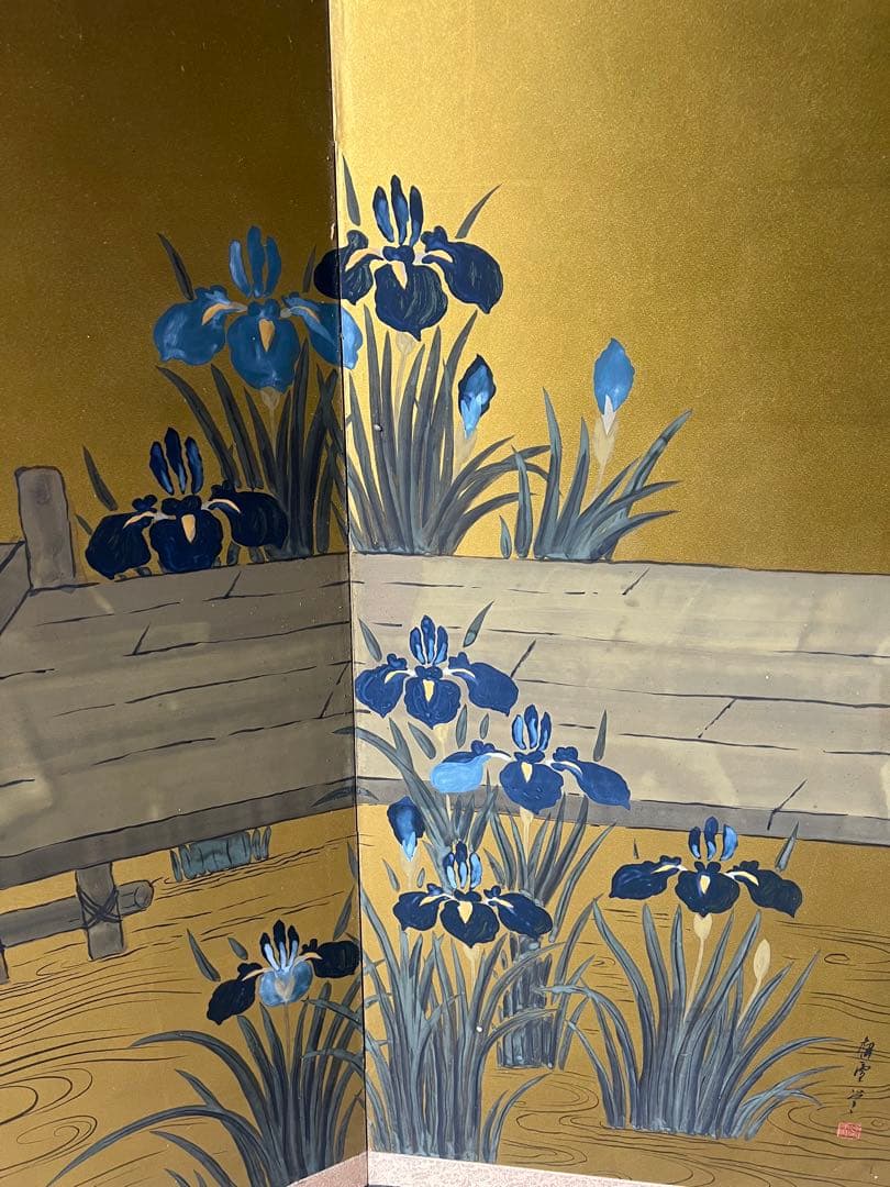 アイリスの花の金屏風