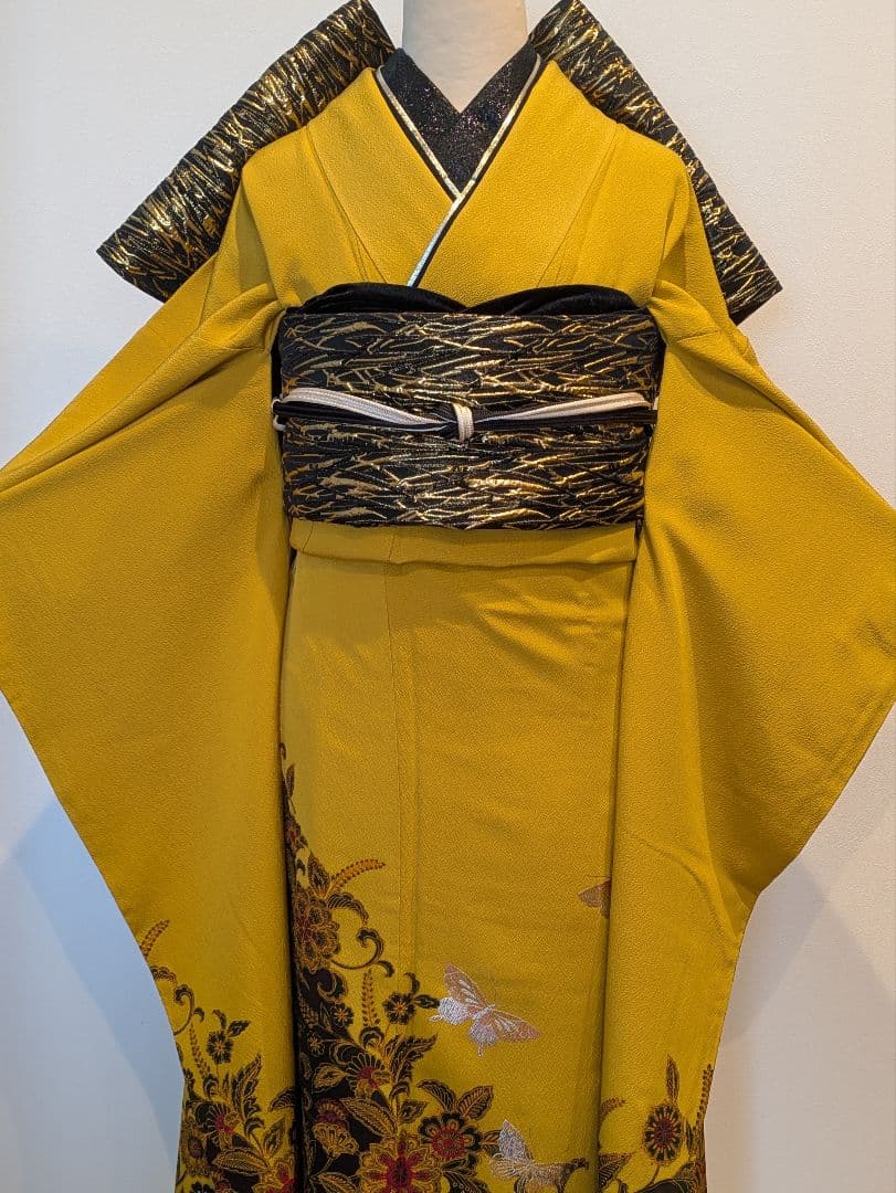 mn様 振袖フルセット 身丈165裄67 銀彩 からし色 黒 やまと誂え 成人式