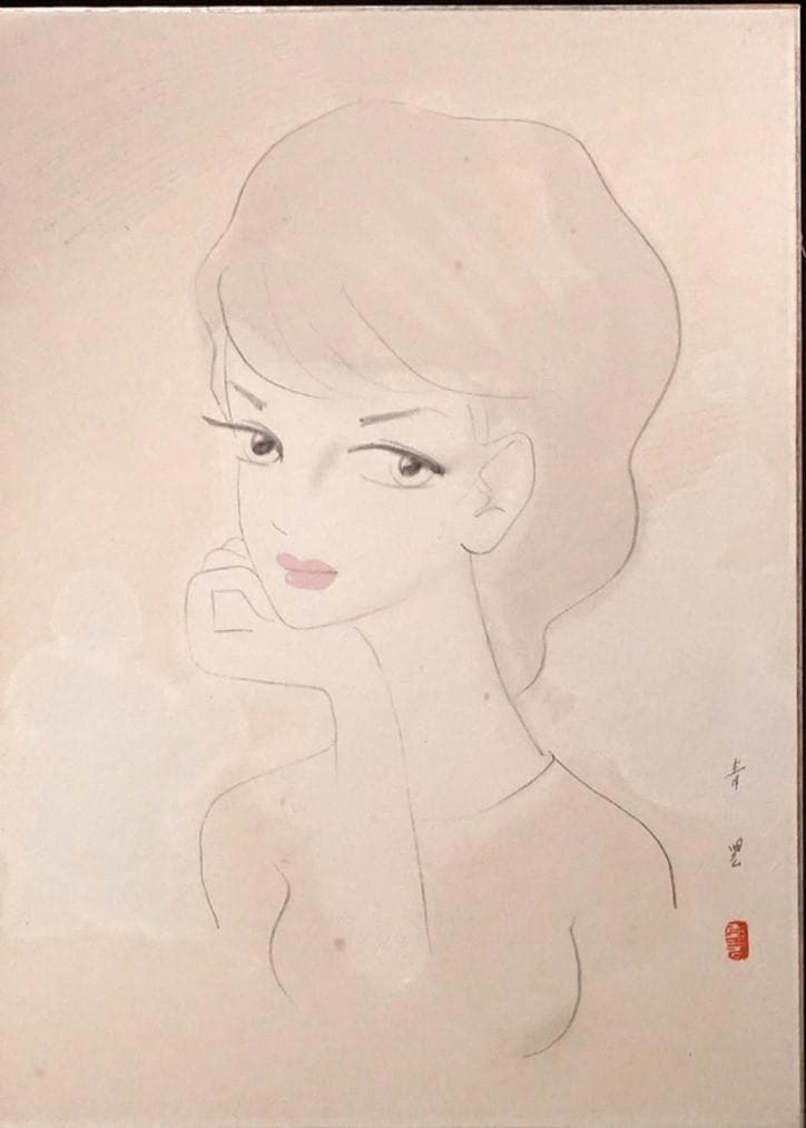 【MZ】◆東郷青児『明るい瞳』真筆 色紙水彩美人画◆検） 金子國義