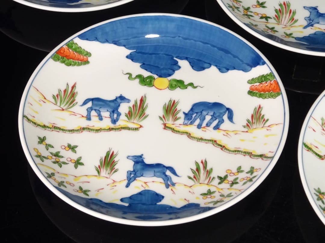 有田焼　葉山有樹　秀逸作　染錦　天馬　皿　5客　中皿　取皿　銘々皿　皿揃い