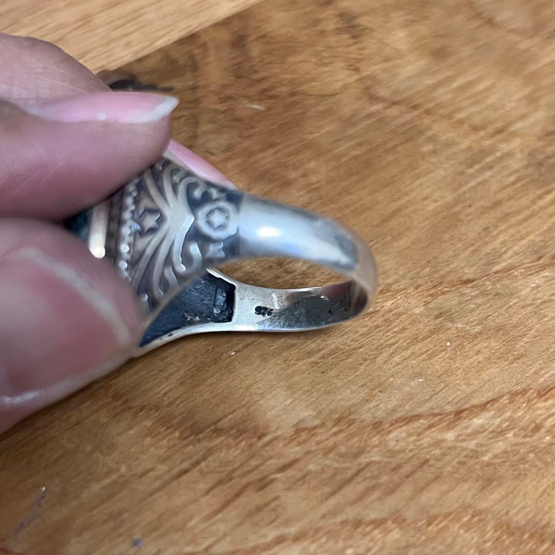 シルバー925 ターコイズ＆アールヌーボー調彫刻 シグネットリング