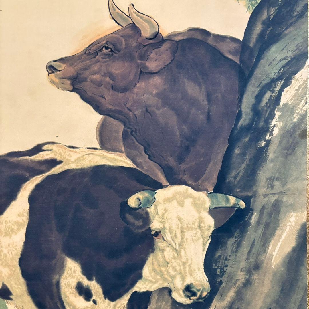 【特価】劉奎齢 双牛図 掛け軸 中堂｜中国絵画｜四尺｜証書付き