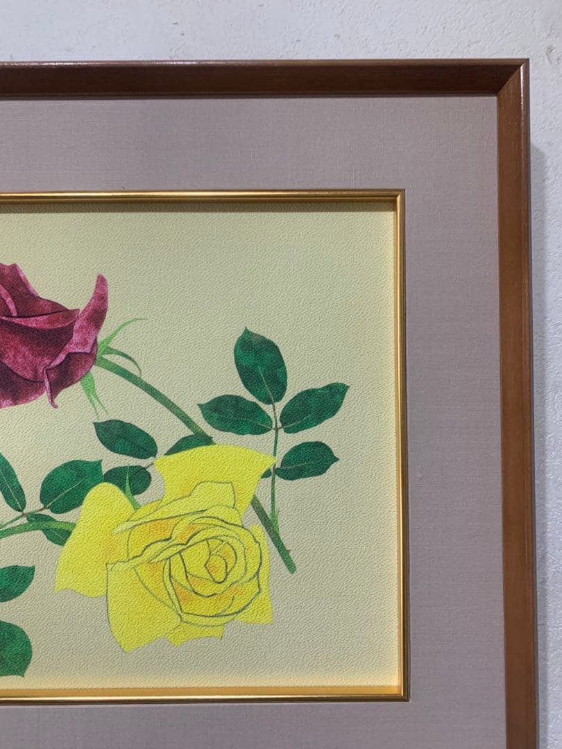 絵画　額装　日本画　真作　山口華楊『バラ』