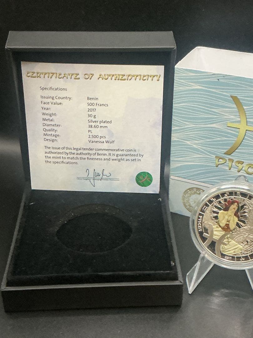 ミュシャ × 黄道十二宮 ― 双魚宮（魚座）　銀メッキ付き白銅貨