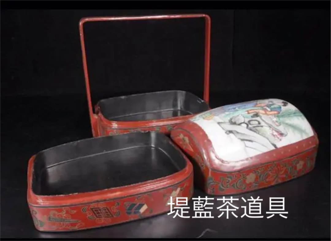 堤藍　シノワズリ　陶器蓋　唐物　本木製　漆工芸　お月見　節句　重箱　茶道具　野点