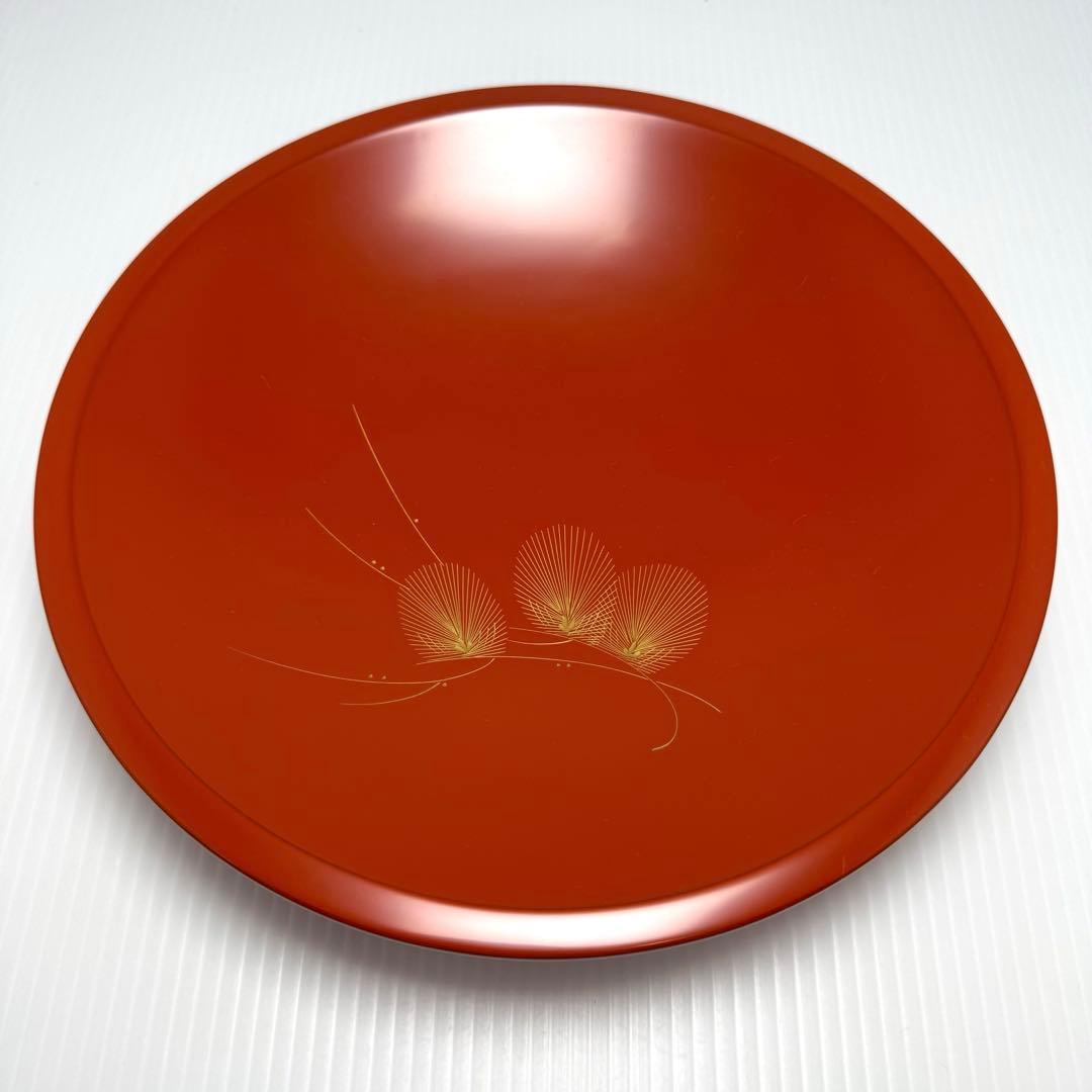 新品未使用 輪島塗 沈金 漆器 菓子皿 和皿 皿 漆 赤色 和柄 共箱 説明書