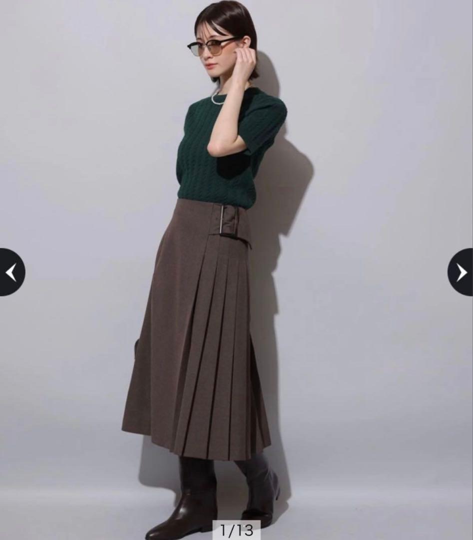 美品 Arpege story サイドプリーツミディスカート チェック Sサイズ