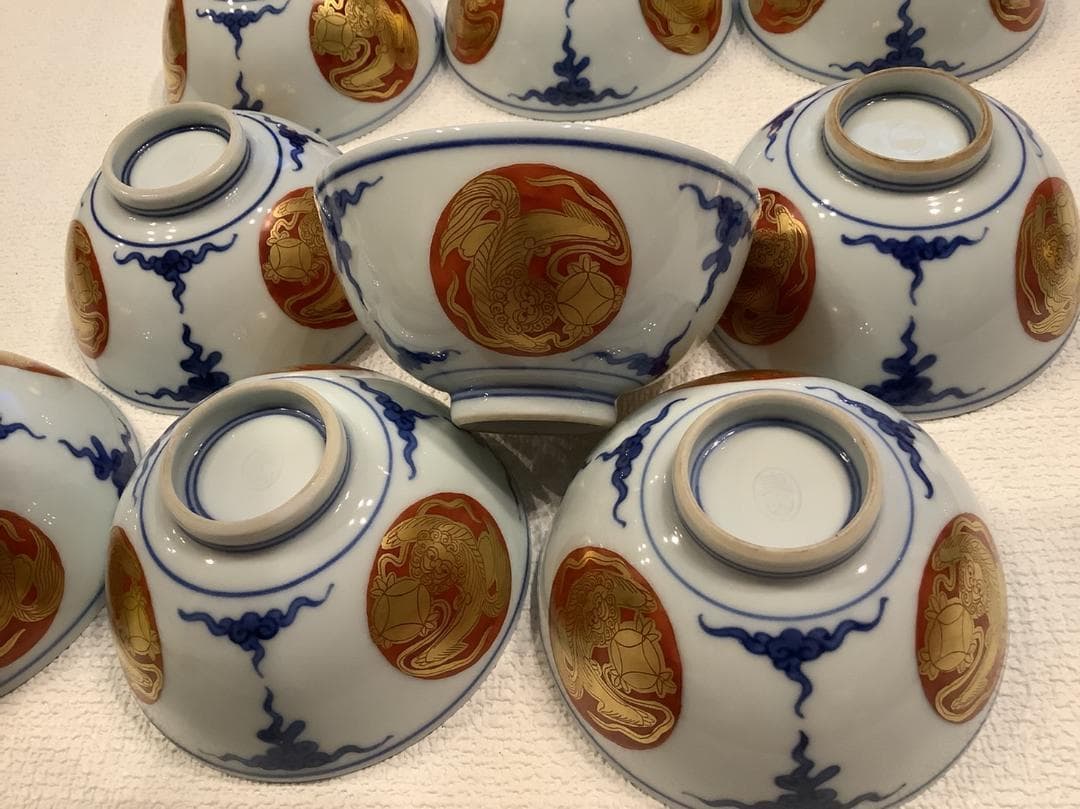 【宮永東山】茶盌　金襴手獅子図　汲み出し茶盌　14客※