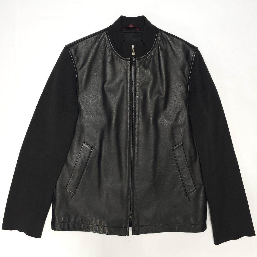 ポールスミス☆レザーシングルライダースジャケット袖切り替えニットMブラック牛革