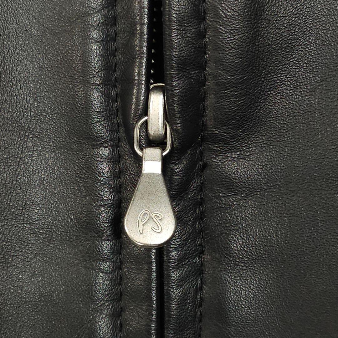 ポールスミス☆レザーシングルライダースジャケット袖切り替えニットMブラック牛革