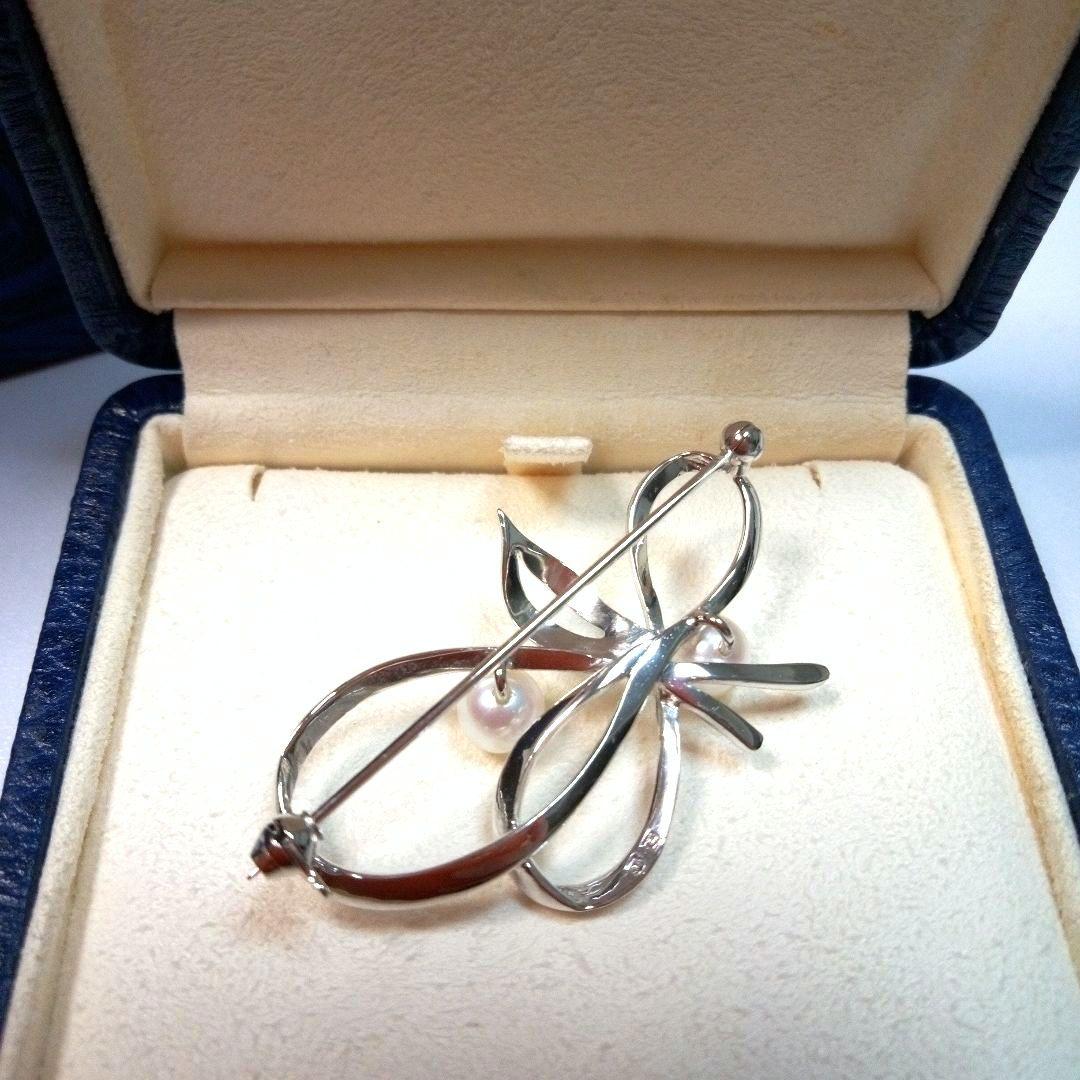 MIKIMOTO ヴィンテージ シルバー パールブローチ リボンリーフ