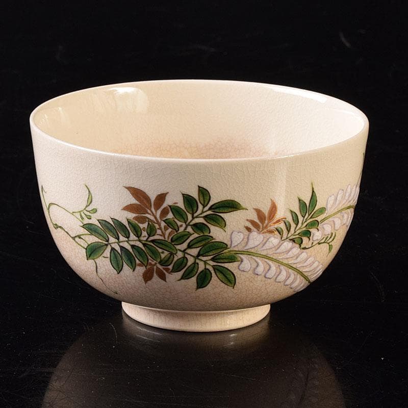 茶道具　京焼　伊東陶山造　色絵　藤模様　茶碗　共布共箱　V　R8118