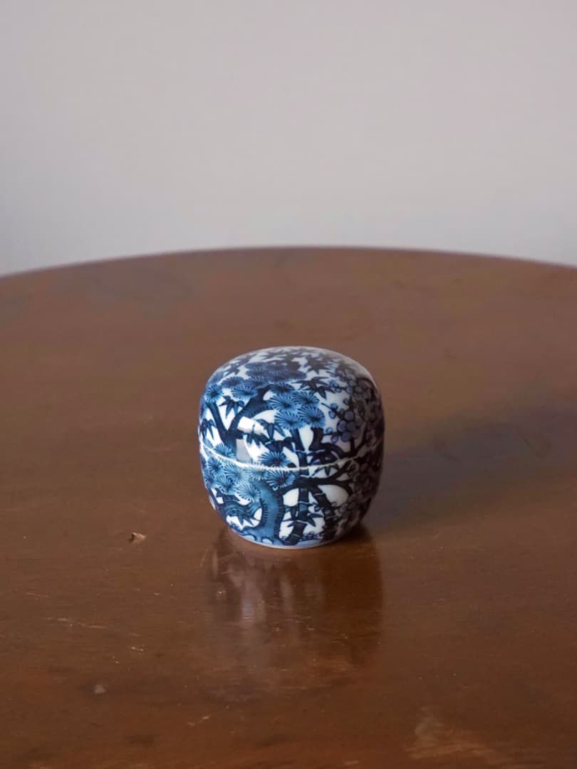 五良大甫　呉祥瑞造　染付　松竹梅　茶器　茶入れ　茶道具　箱付　美術品Q2253