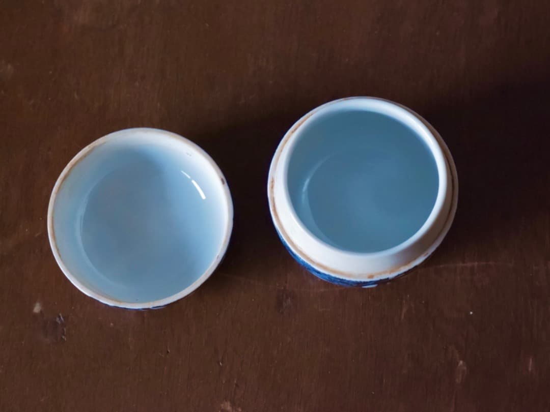 「19日まで掲載」五良大甫　呉祥瑞造　染付　松竹梅　茶器　茶入れ Q2253