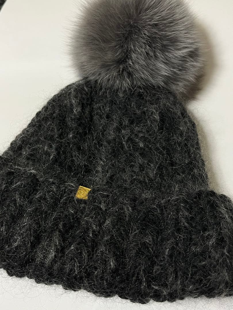 CA4LAカシラ フォックスファー ポンポン ニット帽 モヘア シルク混 日本製