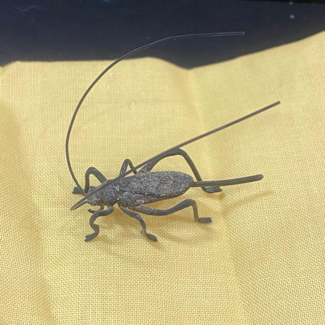 sh2271 銀製　清課堂　京都　木製昆虫置物 手書きの文字付き