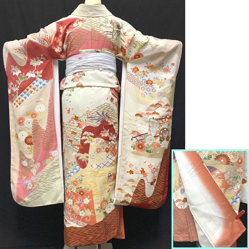 509z1.508y5.小物類.507u16〇中振袖 地紋 金駒刺繍 金彩 白系