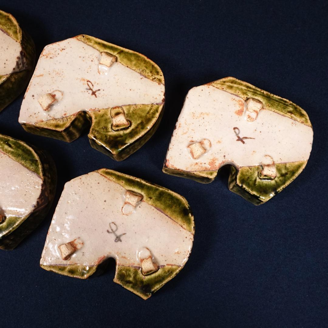 玉置保夫 織部向付 5客 共箱 岐阜県重要無形文化財