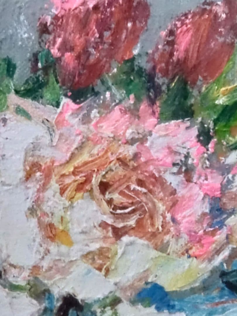 油絵　薔薇　肉筆　額装　油彩画