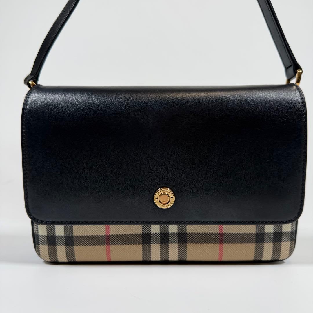 【極美品】バーバリー　ショルダーバッグ　ノバチェック　カーフレザー　PVC