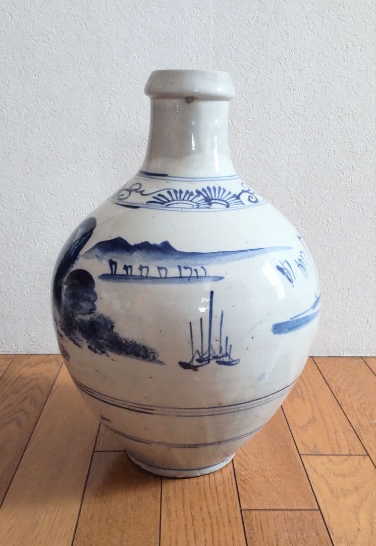 平清水焼　大徳利　山水図