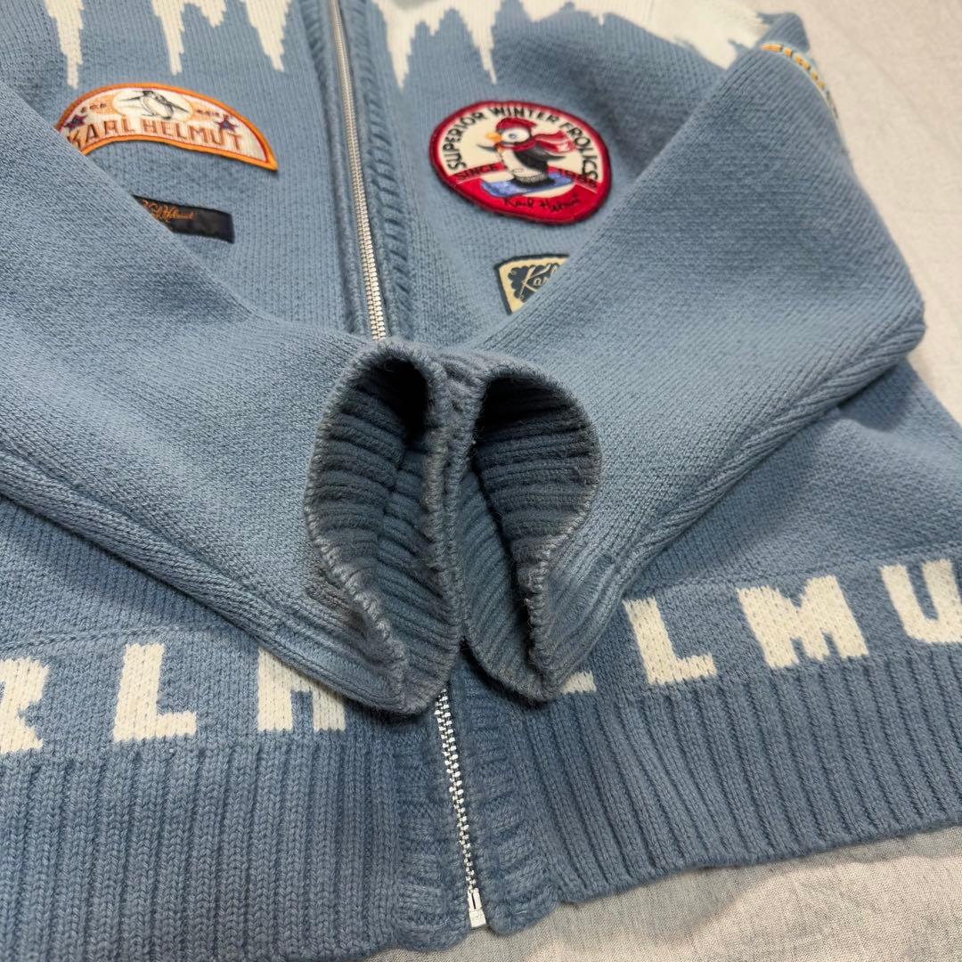【かわいい】カールヘルム ペンギンワッペン ジップニットブルゾン M相当 ブルー