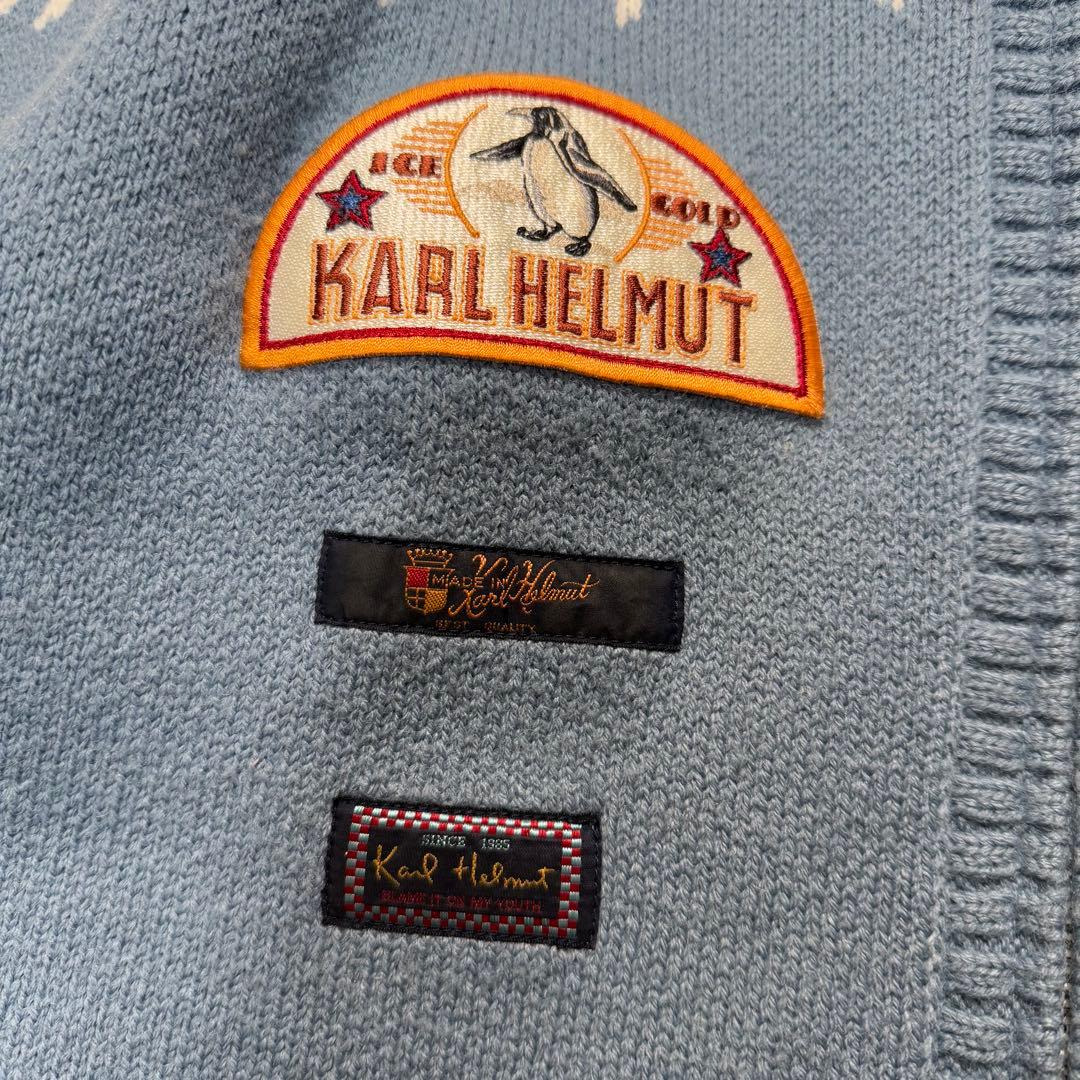 【かわいい】カールヘルム ペンギンワッペン ジップニットブルゾン M相当 ブルー