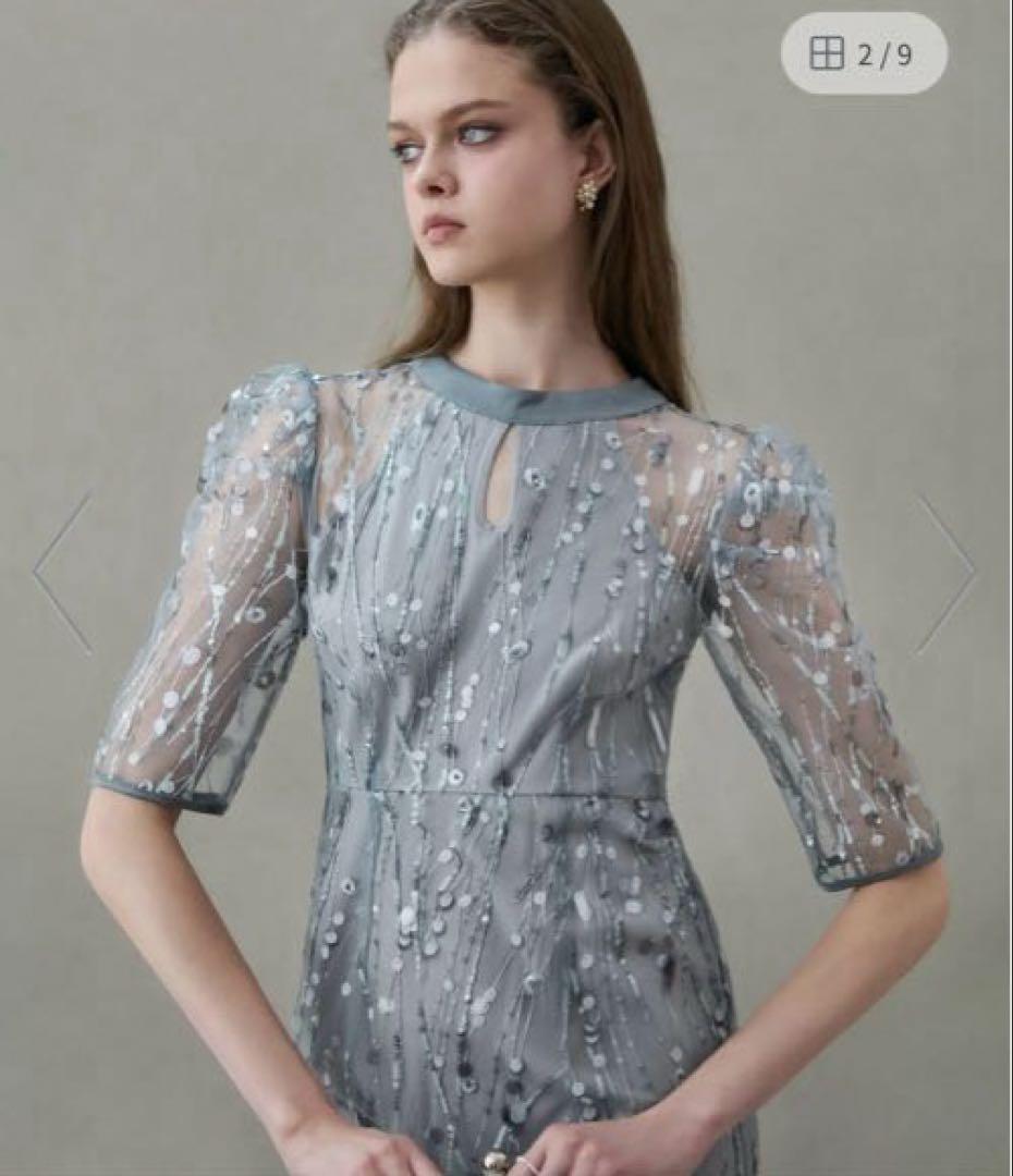 Leja-スパンコールチュールオープンマーメイドワンピースドレス