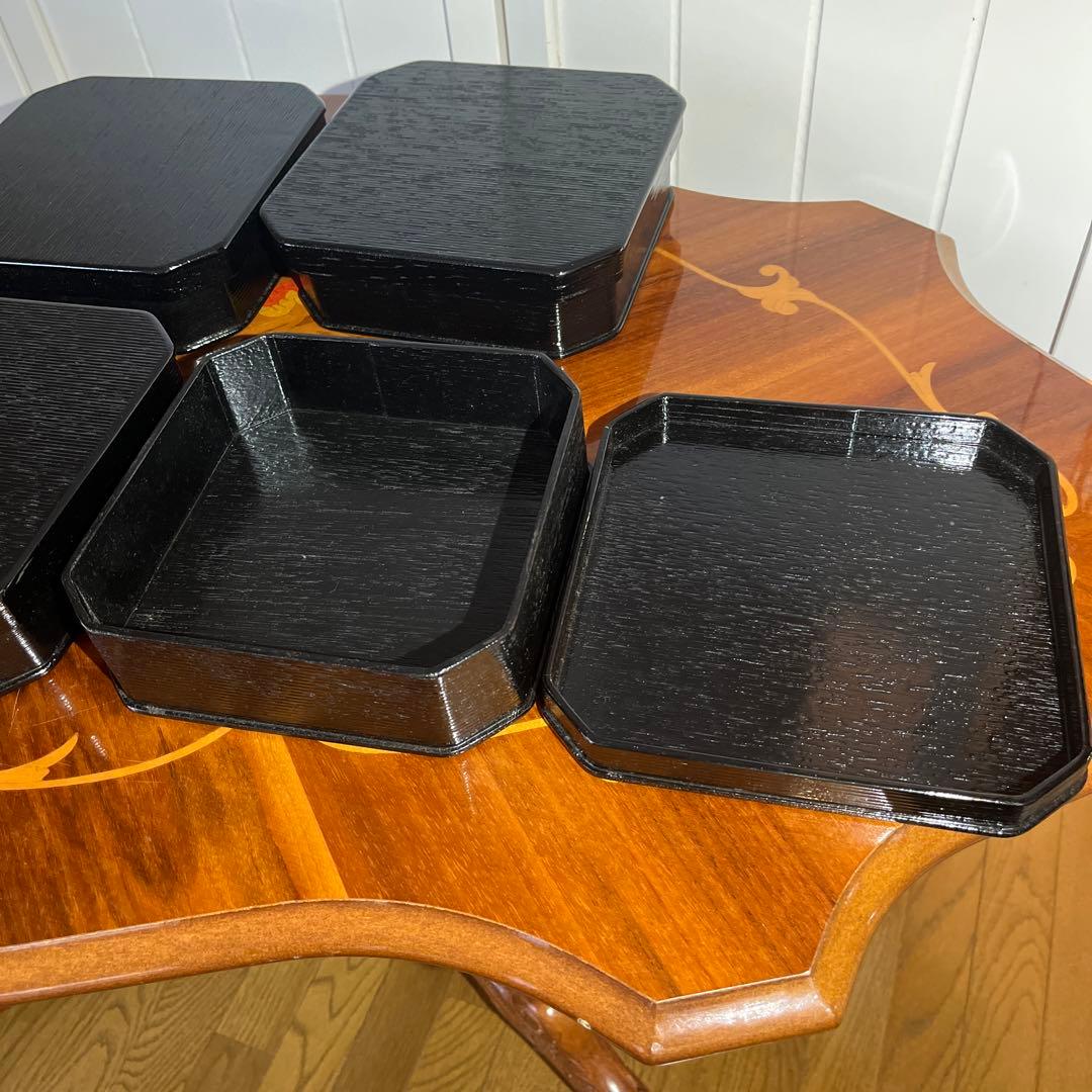 新品箱入 茶道具 柿合 一ヶ折重 縁高 5重 サン蓋付 重箱 菓子器 天然木