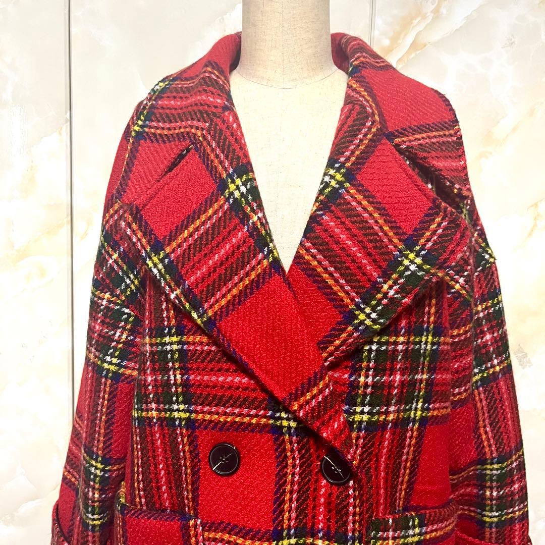 ●しんちゃん様●タータンチェック チェスター コート 赤 レッド 未使用 レトロ