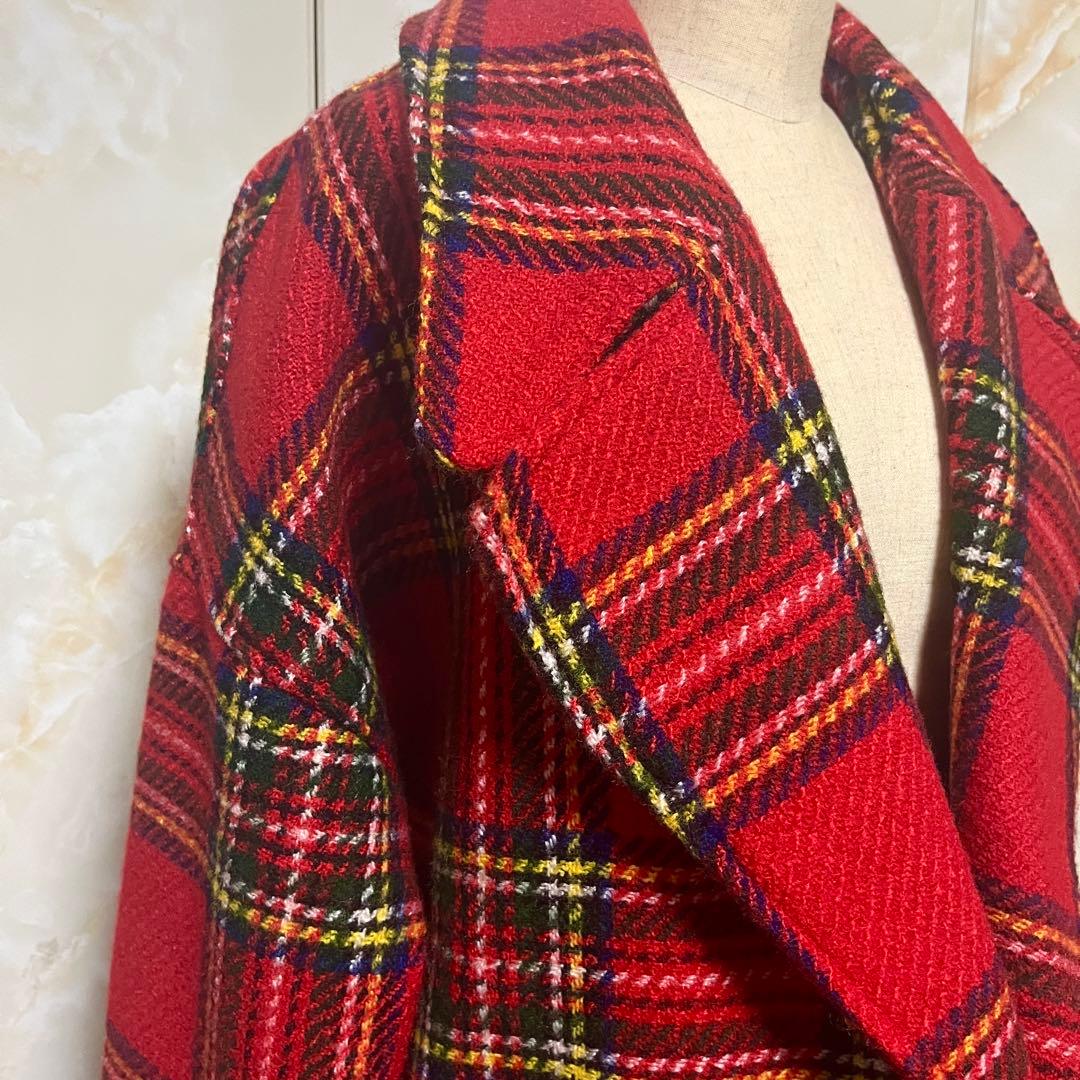 ●しんちゃん様●タータンチェック チェスター コート 赤 レッド 未使用 レトロ