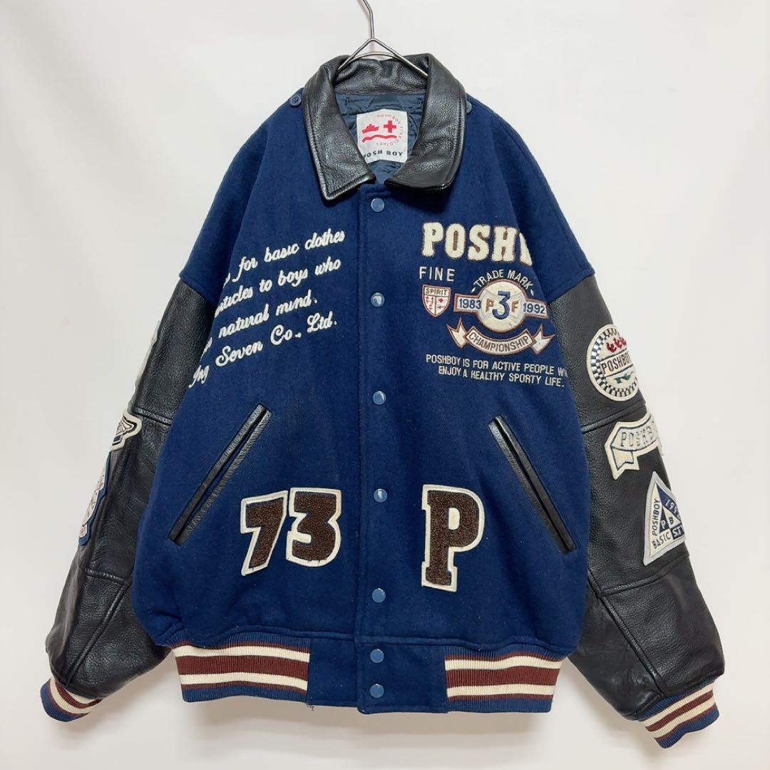 80‘S【POSH BOY】ポッシュボーイ スタジャン　袖牛革　刺繍　ワッペン