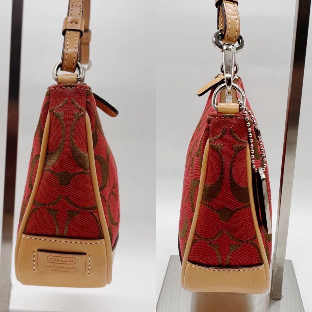極美品 COACH コーチ アクセサリーポーチ シグネチャー キャンバス レザー