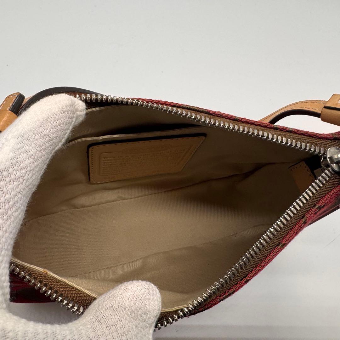 極美品 COACH コーチ アクセサリーポーチ シグネチャー キャンバス レザー