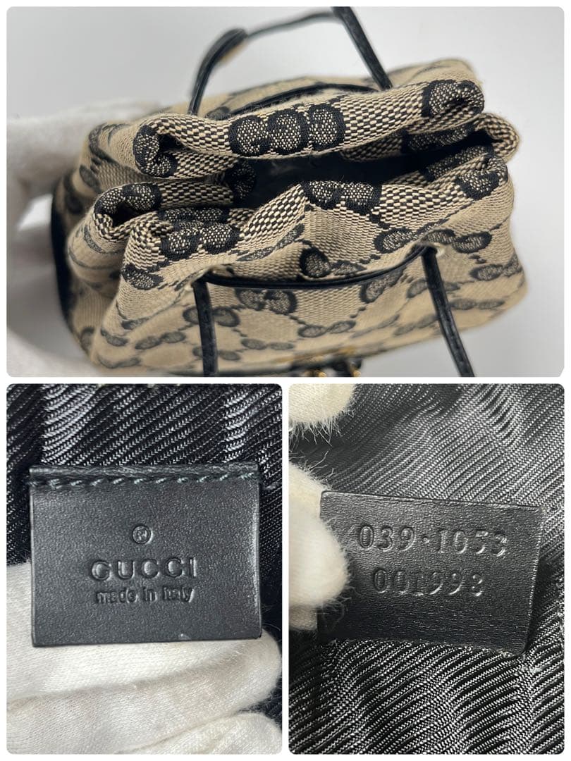 【極美品】GUCCI GGキャンバス プレート バニティポーチ 巾着 ミニバッグ