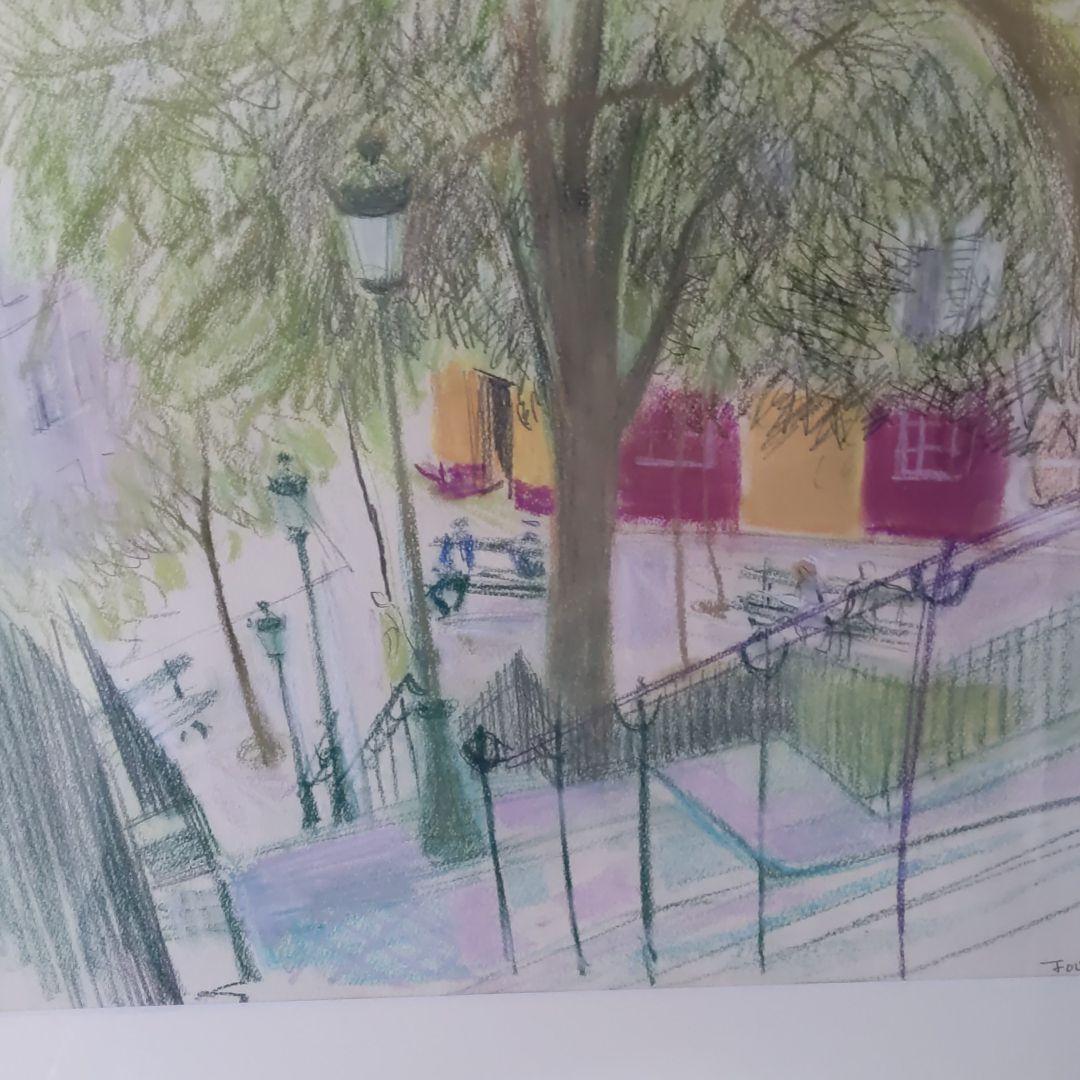 竹谷富士雄「モンマルトル昼下がり」パステル画 真作保証 画集掲載　師 藤田嗣治