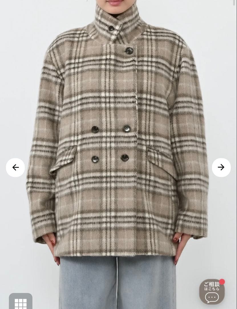 【美品】COHINA ウールシャギーチェックダブルコート