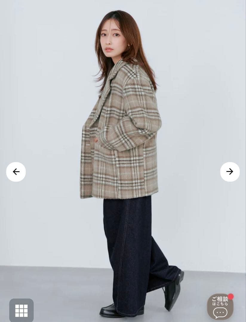 【美品】COHINA ウールシャギーチェックダブルコート