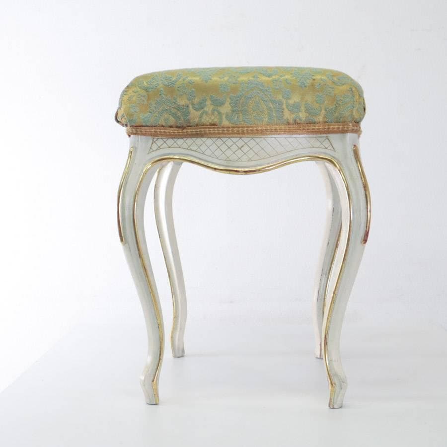 イタリア製 猫脚 スツール 金彩 ホワイトフレーム ロココ調 アンティーク調