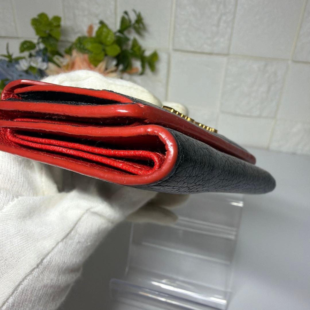 良品 MIUMIU 黒 ラブレター ハート マドラス 折り財布 ミニウォレット