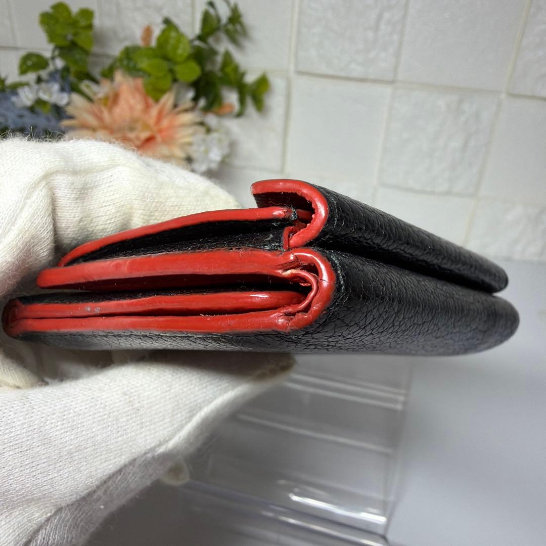 良品 MIUMIU 黒 ラブレター ハート マドラス 折り財布 ミニウォレット