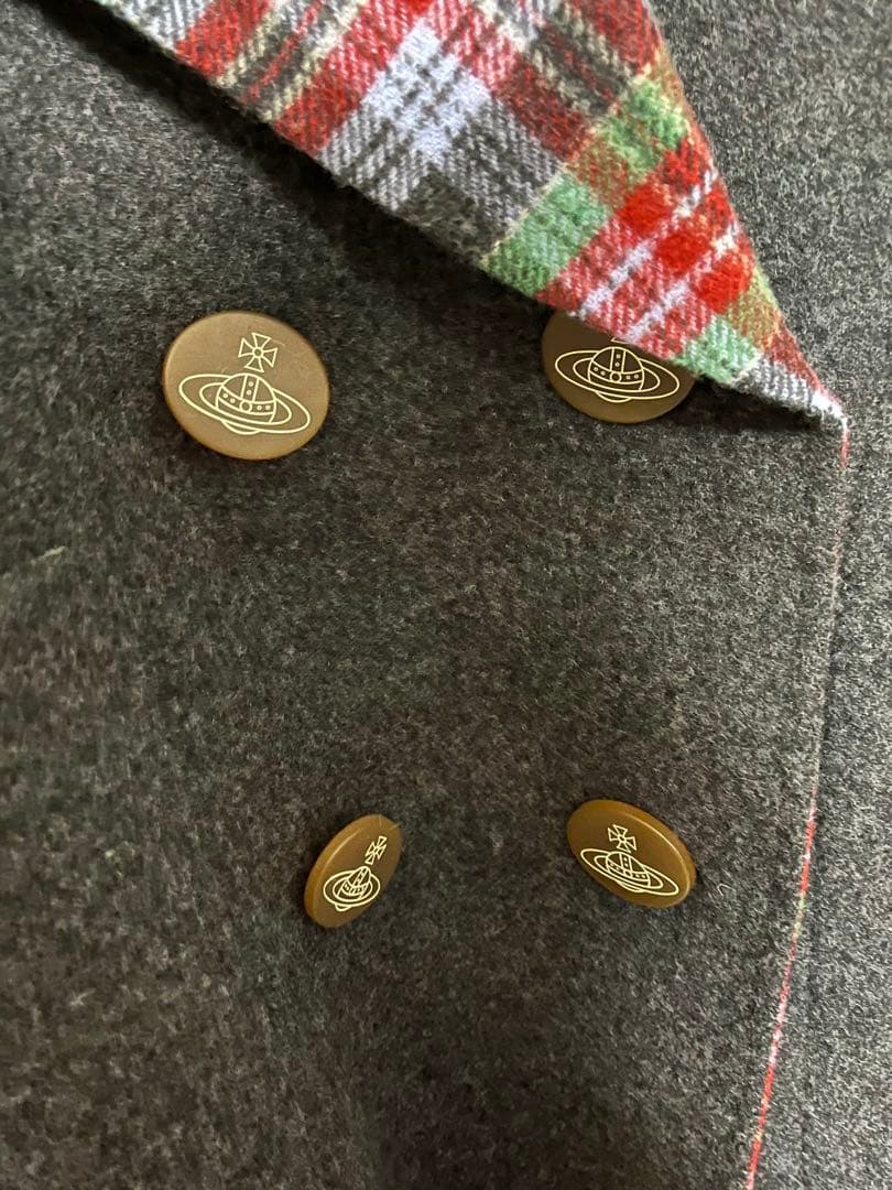 Vivienne Westwood タータンチェックリバーダブルコート　グレー
