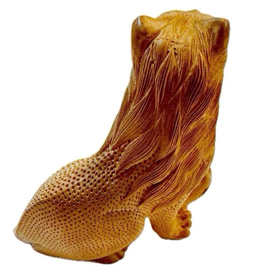 工芸品　狛犬　木製総木彫　インテリア　1点物　魔除け 縁起物 彫刻つがい　玉獅子