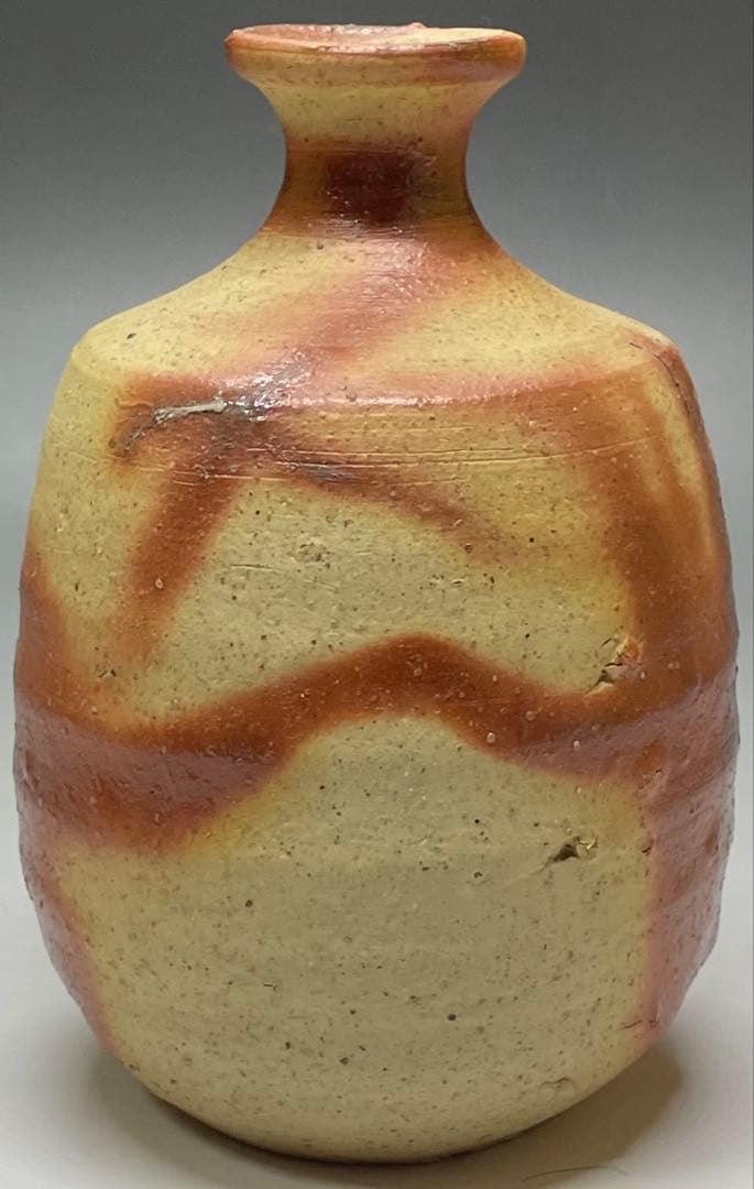 人間国宝　伊勢崎淳　備前緋襷徳利　備前焼　共箱(四方桟盛蓋) 栞　d1194