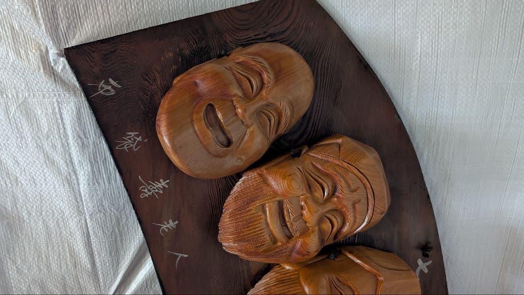 七福神の木製面アーチ装飾　巨大　置物　額縁