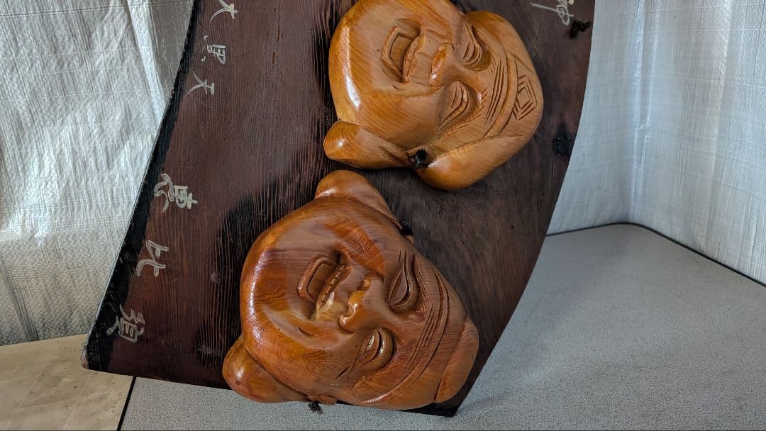 七福神の木製面アーチ装飾　巨大　置物　額縁