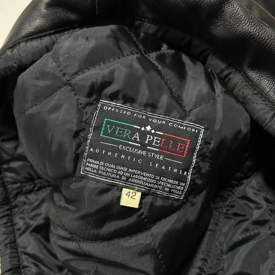 90s イタリア製 レザー シングルライダース ボンバージャケット ダブルジップ