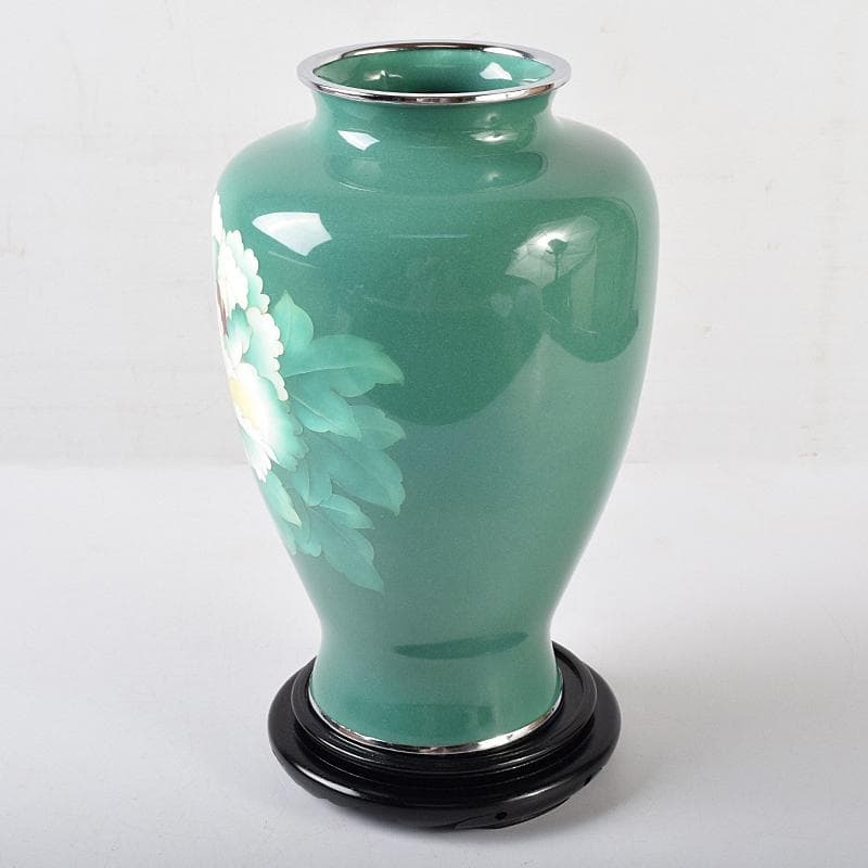 七宝焼　牡丹文　花瓶　唐木台・時代箱付　M　R8760B