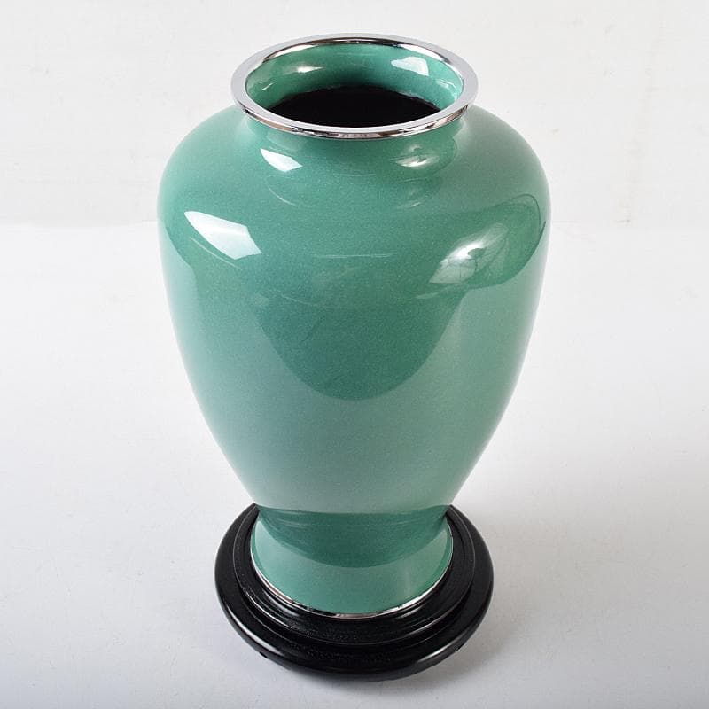 七宝焼　牡丹文　花瓶　唐木台・時代箱付　M　R8760B