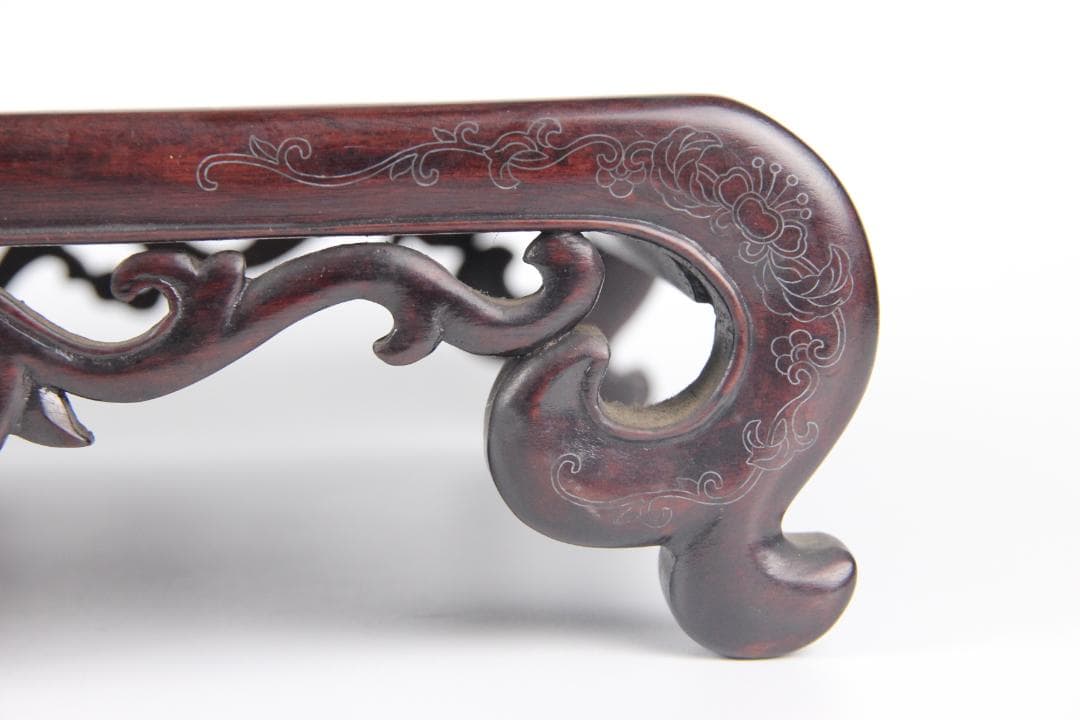 唐木 紫檀 木製 銀象嵌 花台 香炉台 茶道具 書道具 仏具 ES1-26